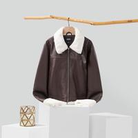 森马 Semir【潮酷夹克】秋季女装外套短款夹棉翻领PU仿皮百搭夹克外套女