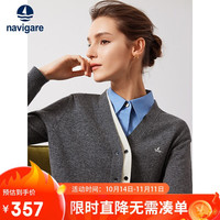 Navigare意大利小帆船女士全羊毛针织开衫毛衣外套2334094511 灰/白 M
