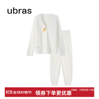 Ubras 兔绒绒开襟长袖家居服套装家居裙厚款女睡衣冬季 纯白色 M