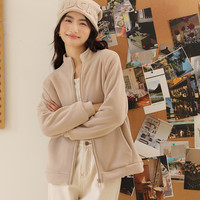 FOURDATRY秋冬加厚加绒衣服女小香风外套保暖摇粒绒开衫外穿长袖上衣休闲衫 麦驼 M码(80-110斤)