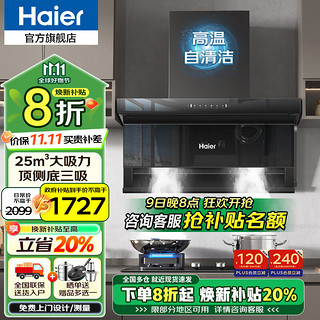 Haier 海尔 油烟机顶侧底双吸 挥手智控 热熔自清洁 25立方大吸力超薄油烟机