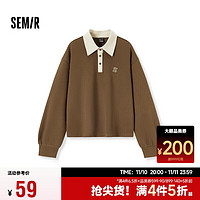 Semir 森马 POLO衫女刺绣宽松休闲风秋冬温柔质感套头衫女士101523115006