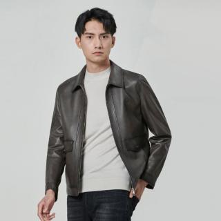 利郎 秋季休闲短款上衣外套简约时尚男式皮衣