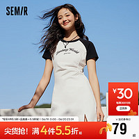 森马（Semir）连衣裙女插肩袖修身收腰2024夏季字母开叉短裙运动风109324114025 黑色调00399 M