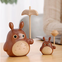 木易 龙猫木质摆件实木卡通周边风车桌面可爱治愈木雕木制女生 大号龙猫-雨伞款