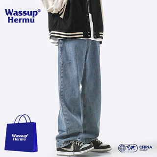 WASSUP HERMU牛仔裤男秋冬季复古美式潮牌黄泥染直筒裤水洗做旧休闲长裤子 泥黄色（款） 常规 XL（130-155斤）