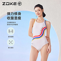 ZOKE 洲克 新款女士温泉度假遮肚显瘦修身连体三角泳衣zoke运动舒适贴合泳装 奶白花 2XL