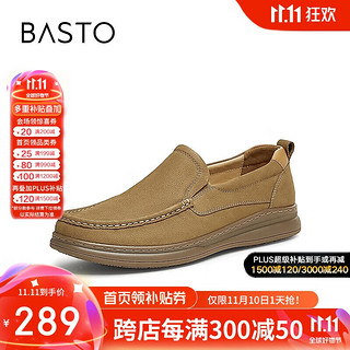 BASTO 百思图 24秋简约一脚蹬通勤乐福鞋男休闲皮鞋57995CM4 棕色 42