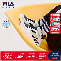 FILA 斐乐 童鞋2024冬季男女童运动鞋儿童板鞋小童魔术贴高帮鞋 传奇蓝/日岩灰-NG 29码 内长18.0cm