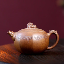 jiyang 吉羊 古法柴烧宜兴紫砂壶纯手工茶壶茶具 原矿翡翠金砂祥龙瑞兽210ml 翡翠金砂