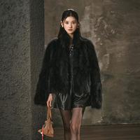 NINA RAISE 2024秋冬立领设计貉子毛皮草女气质短款显瘦保暖毛毛外套