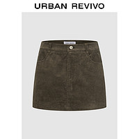 URBAN REVIVO UR2024冬季新款女装时尚都市感坑条绒感A字廓形半裙UYU540034