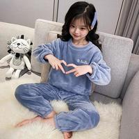 热人花儿童法兰绒睡衣套装珊瑚绒宝宝冬季中大童加厚亲子家居服