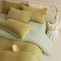 纱雅家纺 纯色双拼牛奶绒床上四件套冬季双面加厚保暖珊瑚绒被套床单三件套