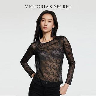 VICTORIA'S SECRET 经典老花Logo半透明网纱罩衫睡衣上装