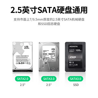 绿联（UGREEN）USB3.0移动硬盘盒2.5英寸外置硬盘壳 SATA串口笔记本电脑台式机固态机械SSD硬盘盒子 USB3.0【配USB+Type-C二合一线】