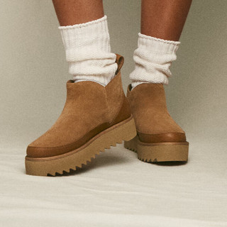 UGG 女士时尚舒适纯色厚底圆头保暖休闲雪地靴 1166753 栗色 37