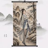 遇框缘 仕女图唐伯虎仿古真迹挂画卷轴搞笑恶搞兄弟装饰朋友