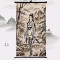 遇框缘 唐伯虎仕女图 有框装饰画 30X50