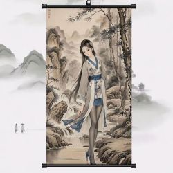遇框缘 仕女图唐伯虎仿古真迹挂画卷轴搞笑恶搞兄弟装饰朋友