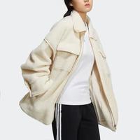 adidas ORIGINALS 冬季女装休闲保暖舒适毛绒夹克经典时尚翻领拼接长袖夹克外套