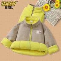 史努比(SNOOPY)儿童加绒加厚女童外套2024保暖男童秋冬休闲摇粒绒上衣 杏色/加厚开衫外套ow4 140【适合身高130cm】