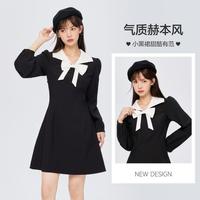 森马 Semir连衣裙女泡泡袖蝴蝶结甜酷俏皮冬甜美风撞色裙子韩版