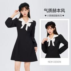 Semir 森马 秋冬甜美蝴蝶结连衣裙小黑裙