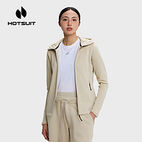 HOTSUIT 后秀 加绒外套女秋冬季保暖运动上衣修身薄绒连帽开衫卫衣