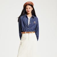 2024年春季女士熊猫印花牛仔衬衫外套秋冬打底衫内搭上衣