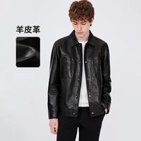 【羊皮革】意大利小帆船 秋冬时尚翻领夹克男士短装真皮皮衣外套