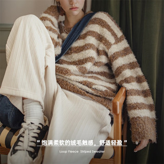 马登 MADEN女装 美式套头圈圈绒条纹毛衣美拉德小众慵懒针织衫保暖上衣秋冬 咖色 S