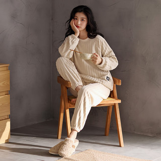 洁丽雅2024超软糯高品质绒绒睡衣家居服女秋冬加厚珊瑚绒套装可外穿 女款 2XL通码