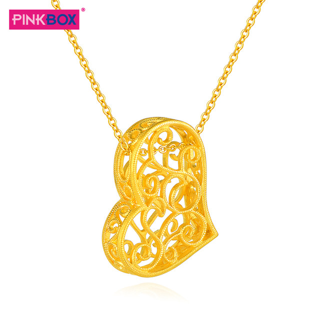PINKBOX 娉饰珠宝黄金吊坠 金吊坠女足金心形女款 七夕礼物送女友