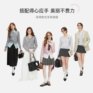 范思蓝恩格雷系灰V领针织开衫女秋装简约小雏菊刺绣百搭气质上衣 莫奈灰 M