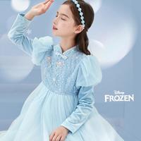 女童公主裙秋冬装裙子爱莎连衣裙冬季加绒保暖中式网纱裙子