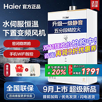 Haier 海尔 新款海尔燃气热水器16升水伺服恒温下置风机天然气白月光一级静音