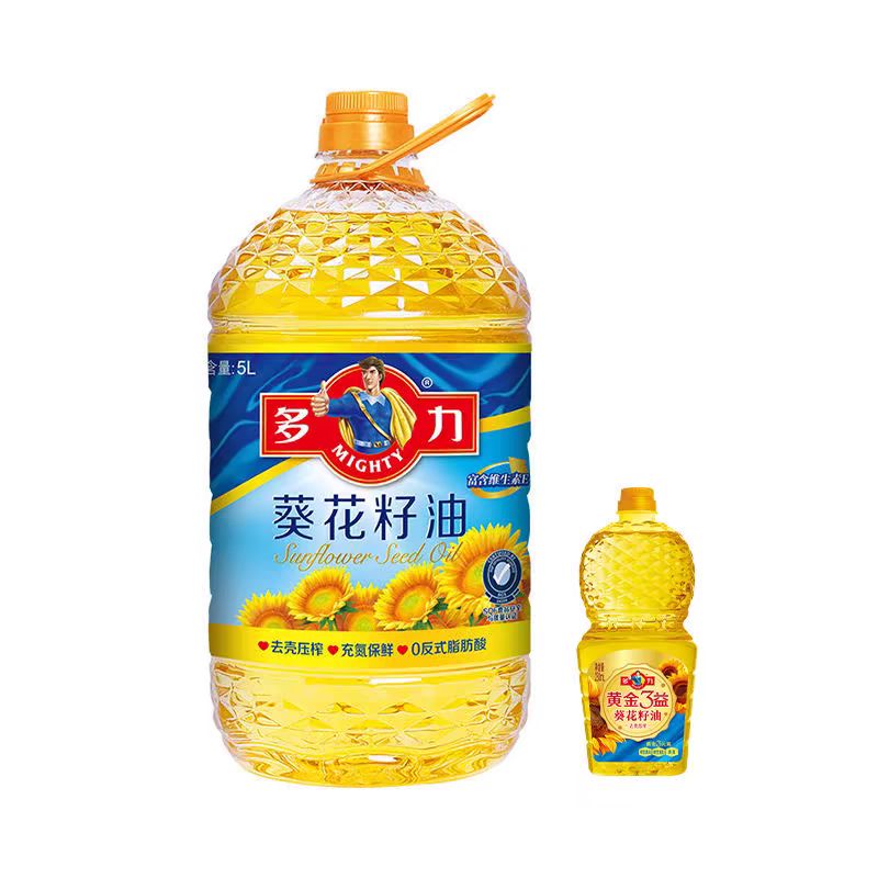 醇香葵花籽油5L+黄金三益葵花油238ml 2瓶装