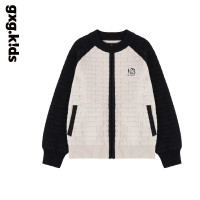 gxg.kids GXG童装24秋季儿童毛衣撞色圆领拉链气质针织外套 灰色 130cm