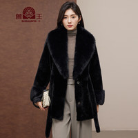 兽王金貂绒外套女2024秋季淑女千金风环保毛仿皮草外套大衣 黑色 160/84A(M)