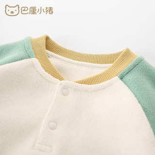 巴厘小猪宝宝连体衣冬季初生儿摇粒绒新生儿哈衣爬服加绒保暖外出婴儿衣服 象牙白 66cm