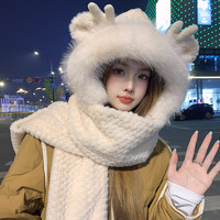 可爱帽子围巾一体女冬季围脖2024连帽护耳女生毛绒保暖脖套冬