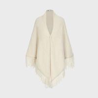 女士纯羊毛时尚流苏宽松潮搭斗篷式针织大衣