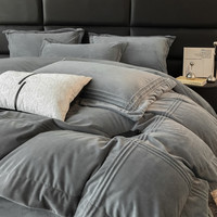 Mian 眠度 A类轻奢牛奶绒四件套冬季床上珊瑚绒法兰绒双面床单被套加绒床笠 石墨灰-婴儿绒埋绳款 2.0m床单四件套【被套2.2