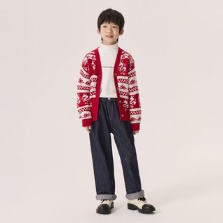 gxgkids童装儿童毛衣2024秋冬中大童喜庆针织开衫男女童保暖