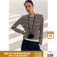 独束大码女装假两件简约休闲T恤2024秋撞色慵懒韩系长袖上衣 黑白条纹 5