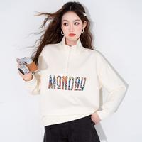 小个子立领卫衣女春秋半拉链套头卫衣女减龄国潮风休闲上衣女