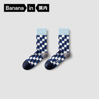 蕉内505Color男士格纹长筒袜 灰蓝多维空间C 1双