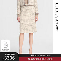 ELLASSAY 歌力思 2024秋冬圈圈绒花纱小香半身裙女EWE353Q02300 白混色 M