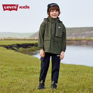 Levi's 李维斯童装男童休闲风衣冬季儿童保暖加绒上衣外套 橄榄绿 150/72(M)